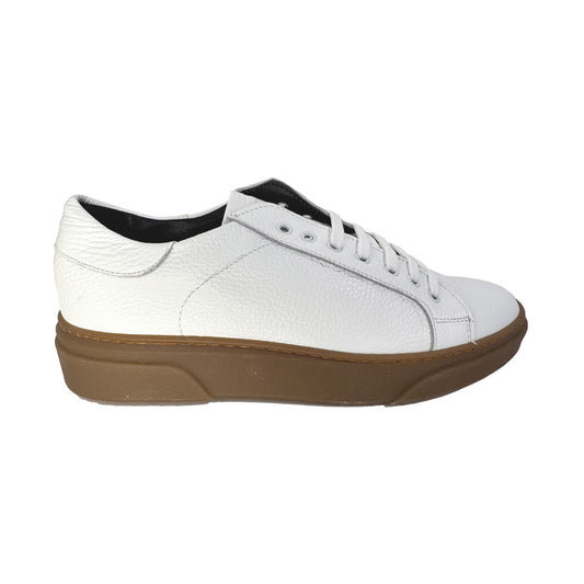 Sneaker Freetime Bianca in Pelle Martellata - Suola Camel
