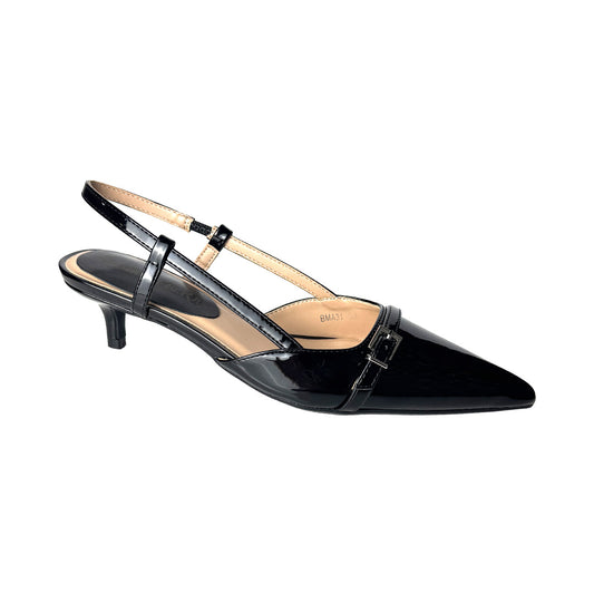 Slingback "Rosso di Sera" in Vernice Nera con Fibbia Silver