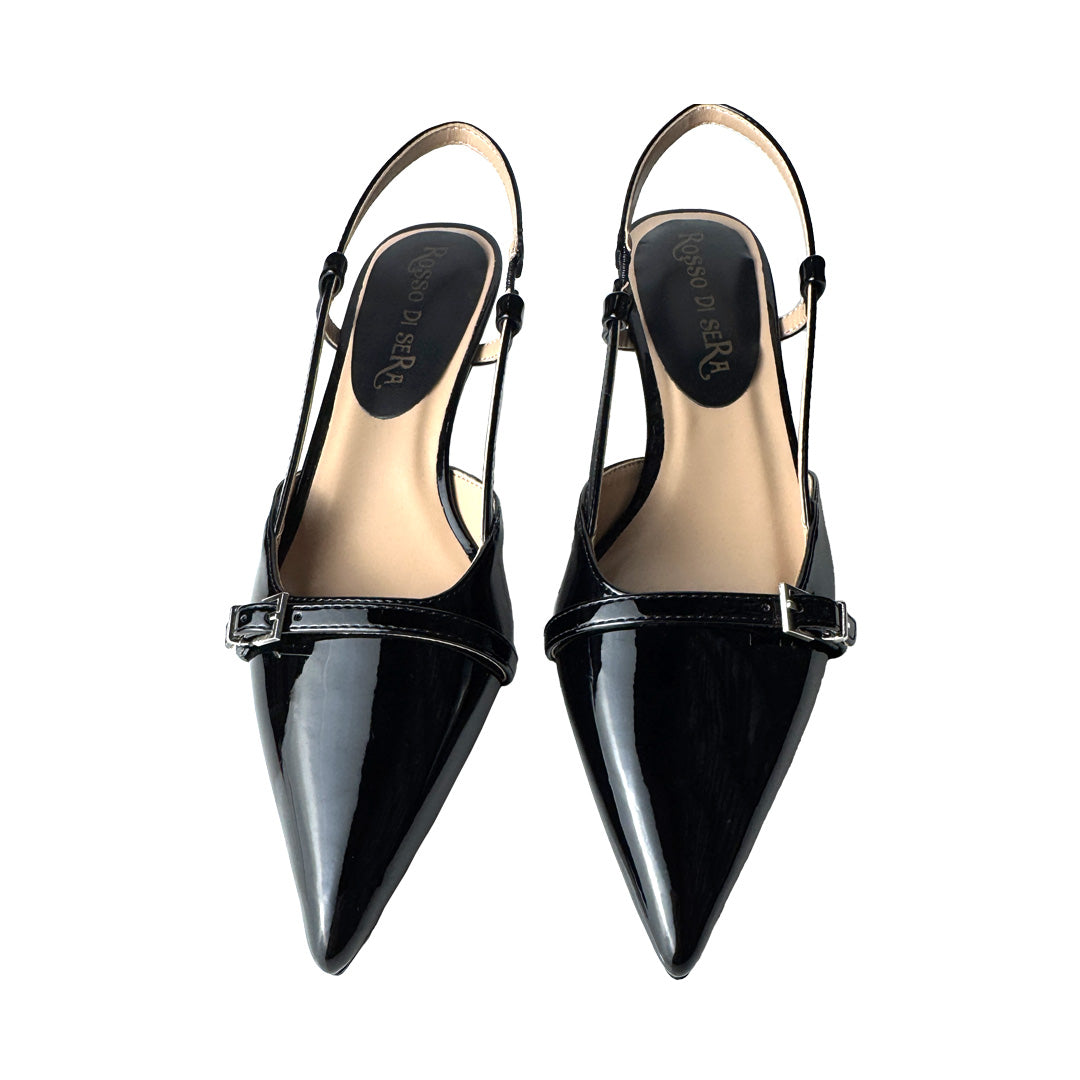 Slingback "Rosso di Sera" in Vernice Nera con Fibbia Silver