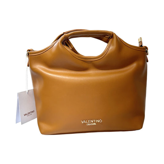 Bauletto Valentino in Ecopelle Cognac con Logo Oro Lucido