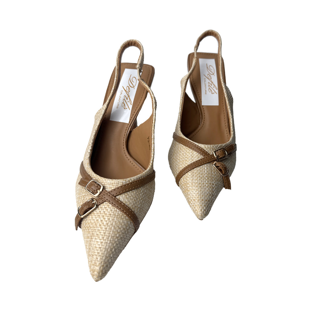 Chanel Defilè Bicolore Biscotto e Crema Effetto Raffia – Tacco 9 cm