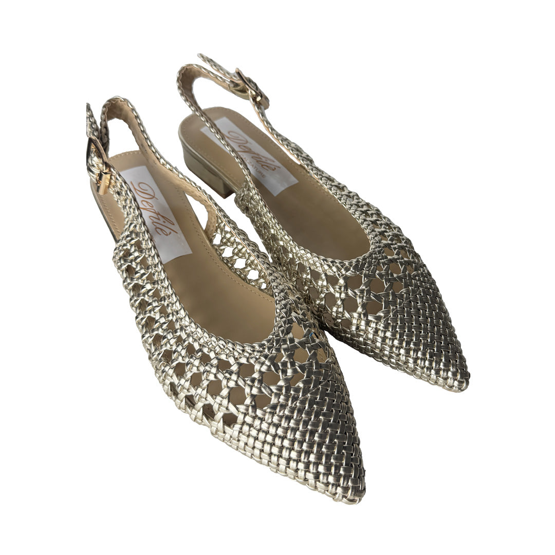 Defilè Slingback Macramè Platino – Tacco 2 cm con Braccialetto