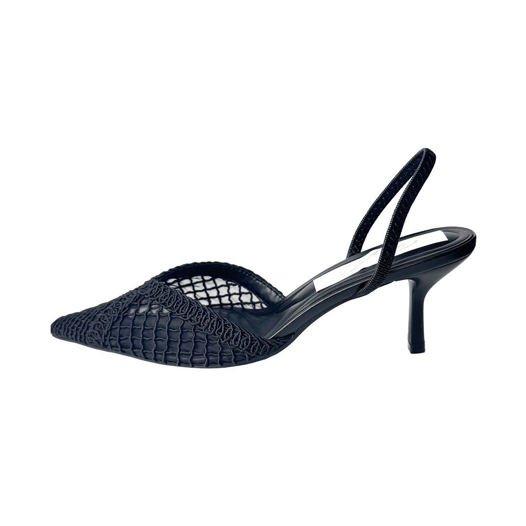 Defilè Chanel Velata Nera in Ecopelle e Tessuto – Tacco 7 cm