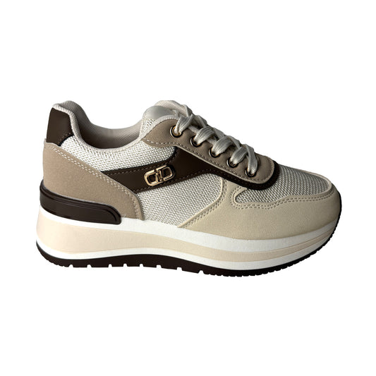 Defilè Sneaker Moka e Panna con Inserto Oro – Platform Trendy