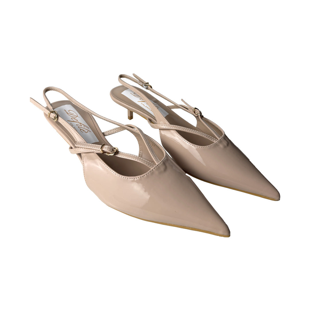 Defilè Slingback Nude Vernice Stile Anni ’20 – Tacco 3 cm con Stringhe