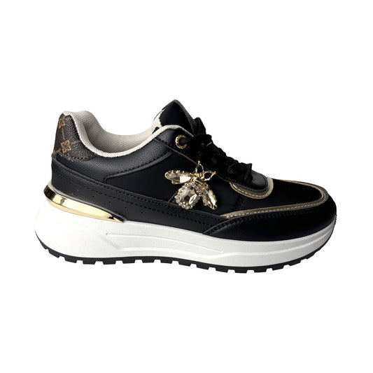 Sneaker nera broccata con ape gioiello Defilè – Eleganza decisa e stile contemporaneo