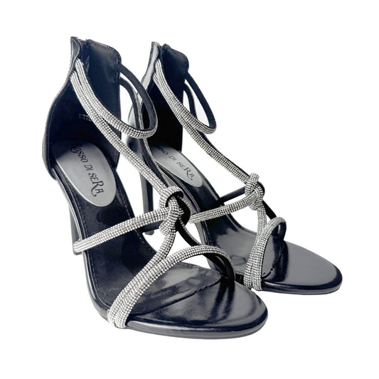 Sandalo nero Rosso di Sera con nodo in strass – Tacco 10 cm