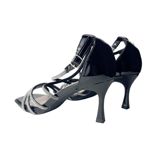 Sandalo nero vernice Rosso di Sera con strass – Tacco 7 cm