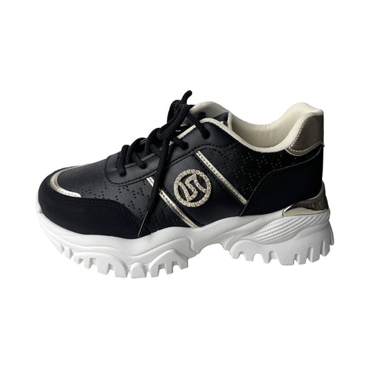 Sneaker nera Defilè traforata con strass e suola carrarmato