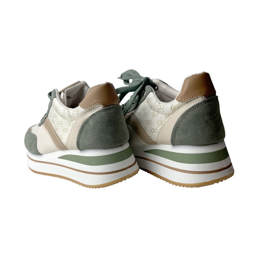 Sneaker sabbia e verde oliva C’est Moi con fantasia infinity oro e para alta