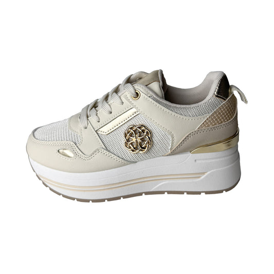 Sneaker Donna Panna con Quadrifoglio oro e para alta a barca