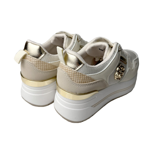 Sneaker Donna Panna con Quadrifoglio oro e para alta a barca