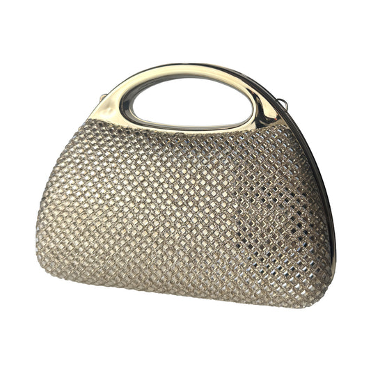 Clutch Defilé Platino Glitter con Manico Dorato e Tracolla