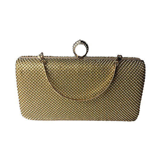 Clutch Defilé Oro con Micro-Perle e Cristallo – Manico Acciaio