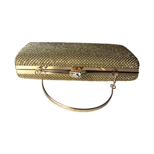 Clutch Defilé Oro con Micro-Perle e Cristallo – Manico Acciaio