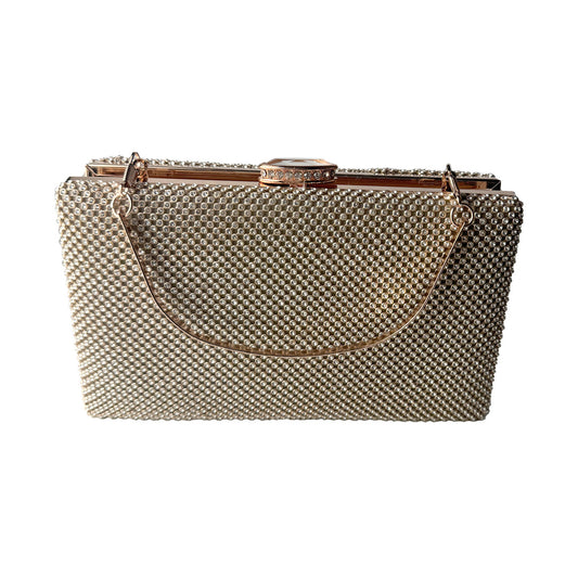 Clutch Defilé Gold Rosé con Micro-Perle e Cristallo da Sera