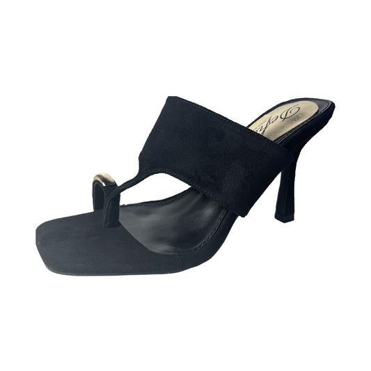 Sabot Nero Monodito in Camoscio Defilè - Tacco Stiletto e Dettaglio Oro