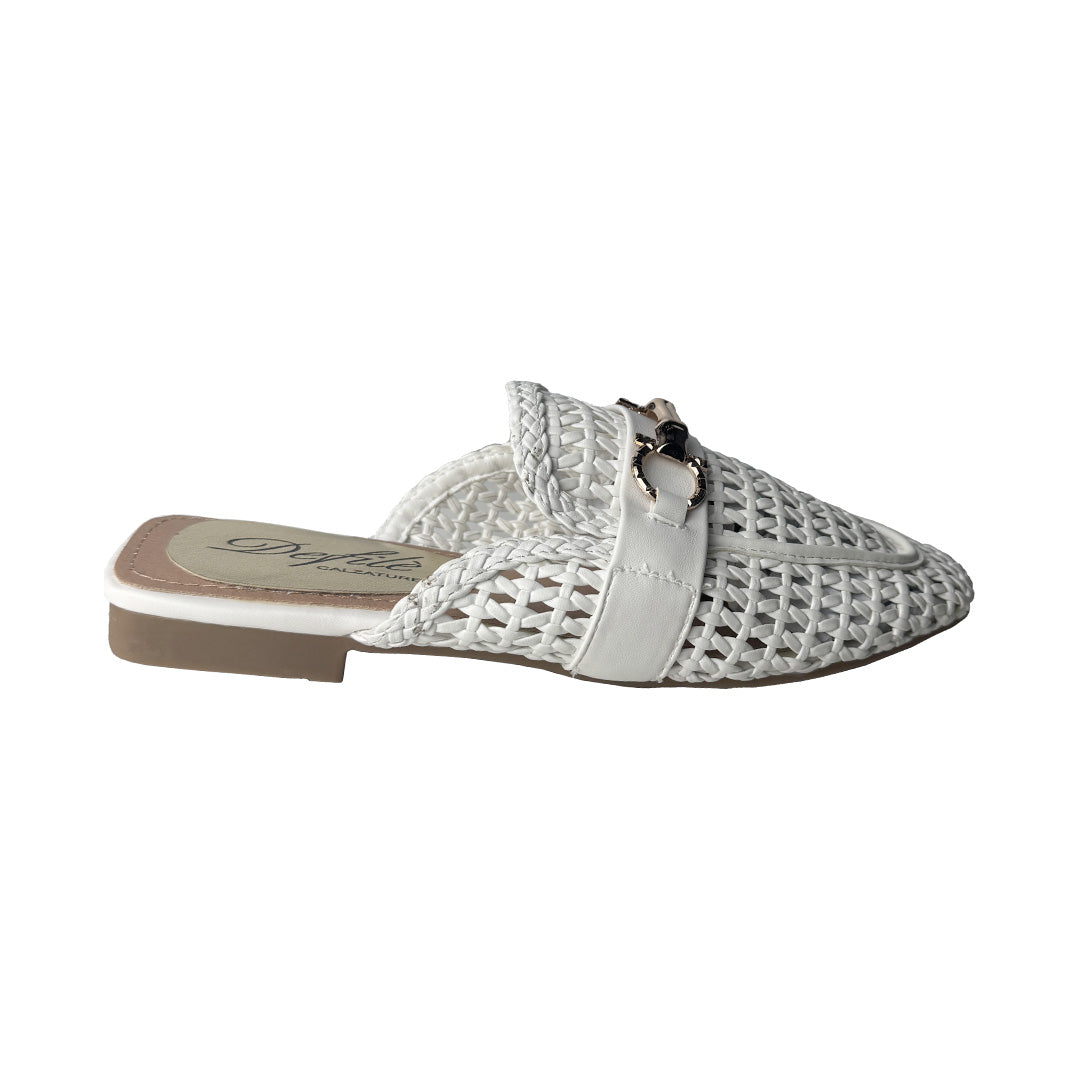 Defilè Ciabattina Bianca Macramé Traforata – Morsetto Oro Flat