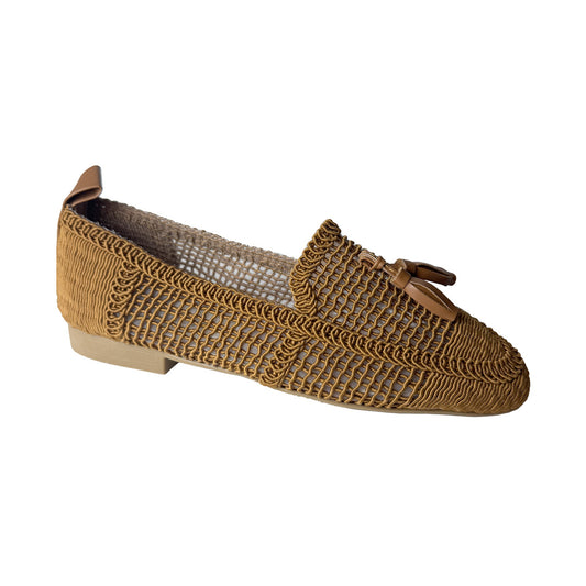 Defilè Mocassino Traforato Cognac – Nappine in Pelle Flat