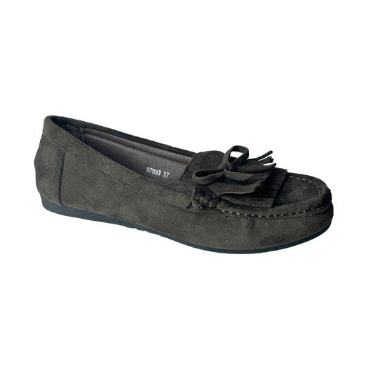 Defilè Mocassino Camoscio Tortora – Frange e Fiocco Flat