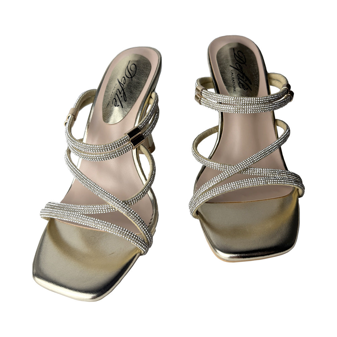 Defilè Sandalo Platino Cerimonia – Strass Intrecciati e Stiletto 8 8cm