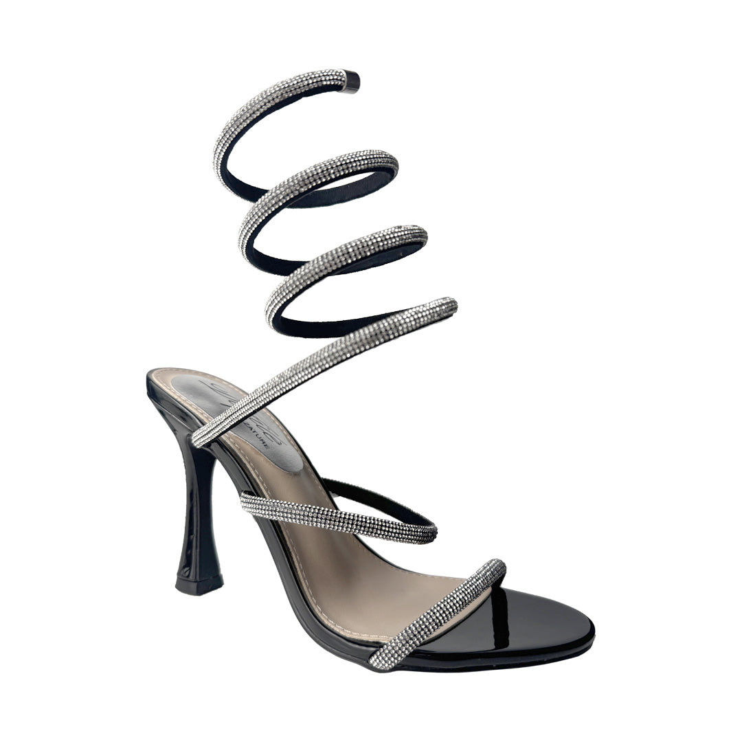 Defilè Sandalo Nero Cerimonia – Spirale Strass e Stiletto 9 cm