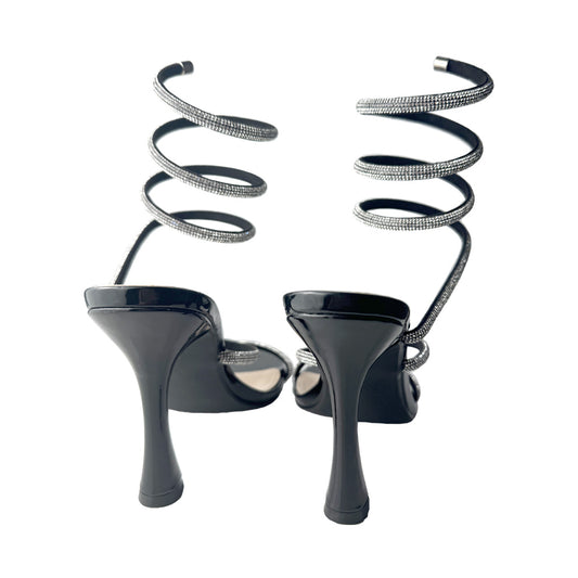 Defilè Sandalo Nero Cerimonia – Spirale Strass e Stiletto 9 cm