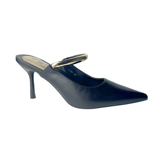 Defilè Sabot Nero – Placca Oro e Stiletto Svasato