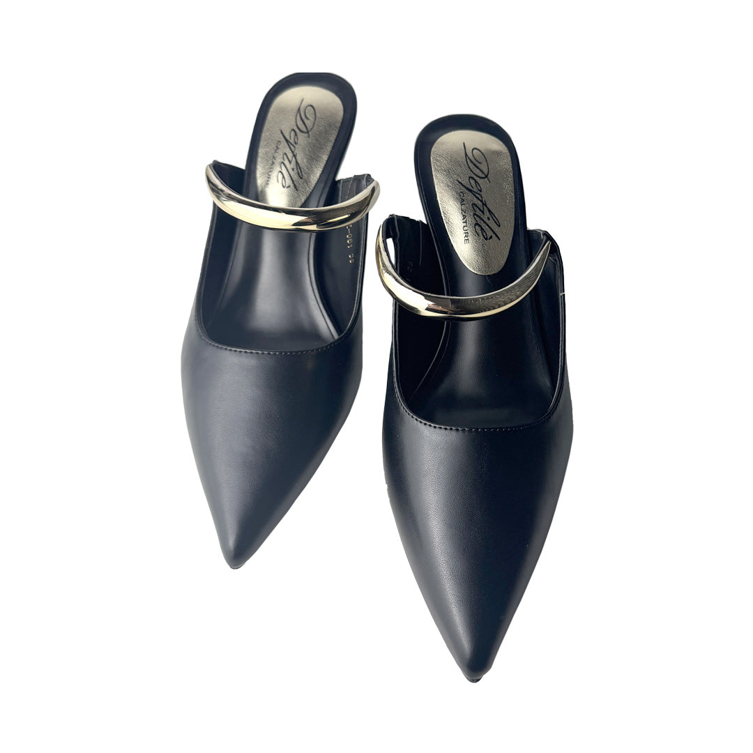 Defilè Sabot Nero – Placca Oro e Stiletto Svasato