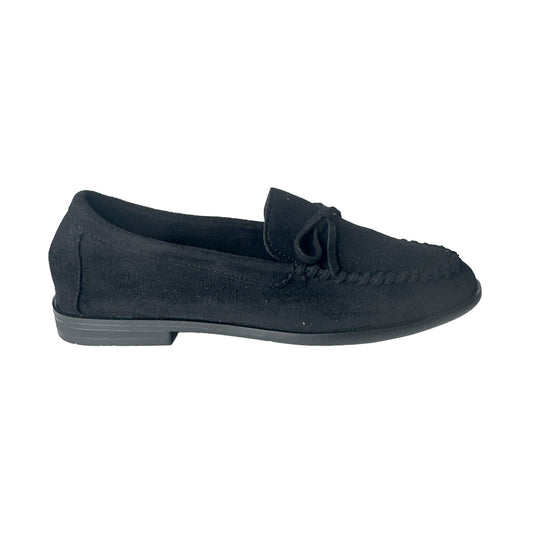Defilè Mocassino Donna Nero in Camoscio – Fiocco e Cucitura Moccasin Flat