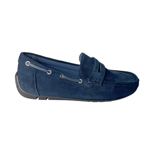 Defilè Mocassino Uomo Blu Navy in Camoscio con Laccetto e Suola Antiscivolo