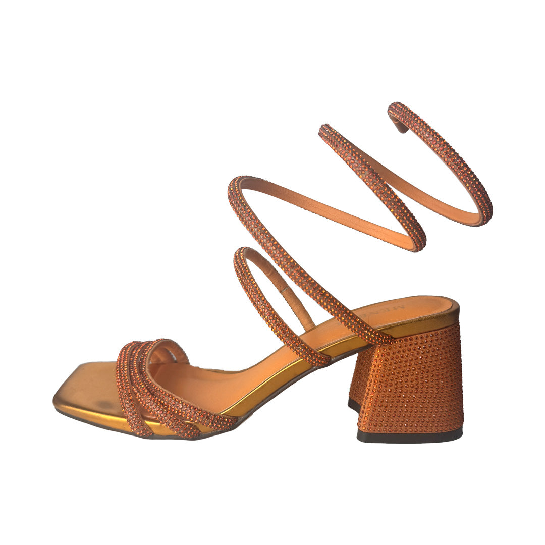 Sandalo Donna Arancione con Spirale di Strass e Tacco Blocco Rivestito 7cm – Menbur