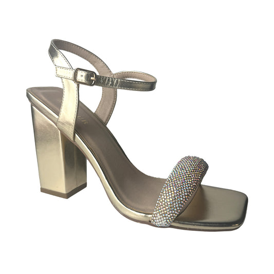Sandalo Donna Platino con Fascia Glitter e Tacco Largo 80mm – Menbur