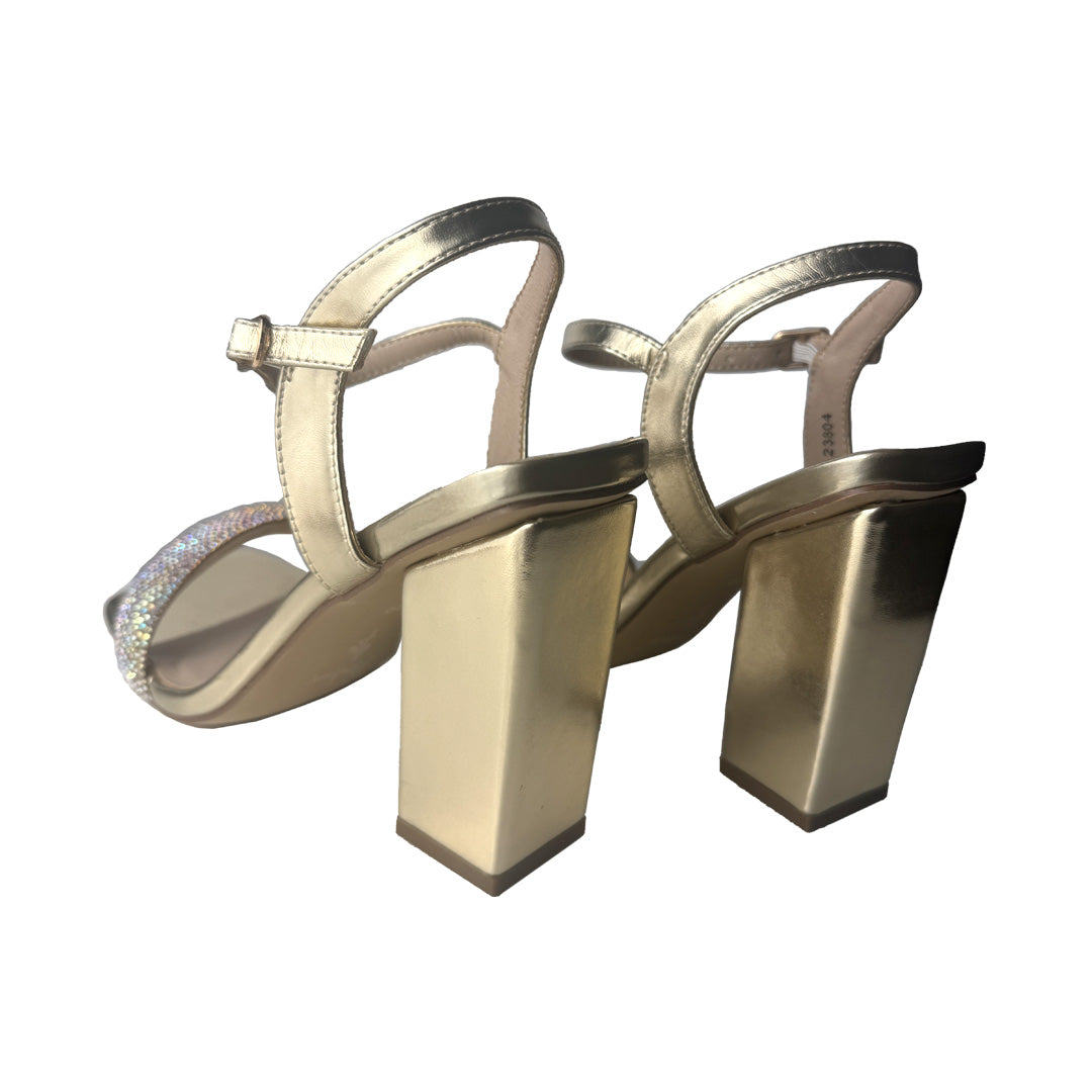 Sandalo Donna Platino con Fascia Glitter e Tacco Largo 80mm – Menbur