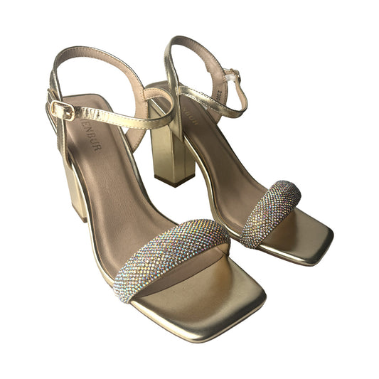 Sandalo Donna Platino con Fascia Glitter e Tacco Largo 80mm – Menbur