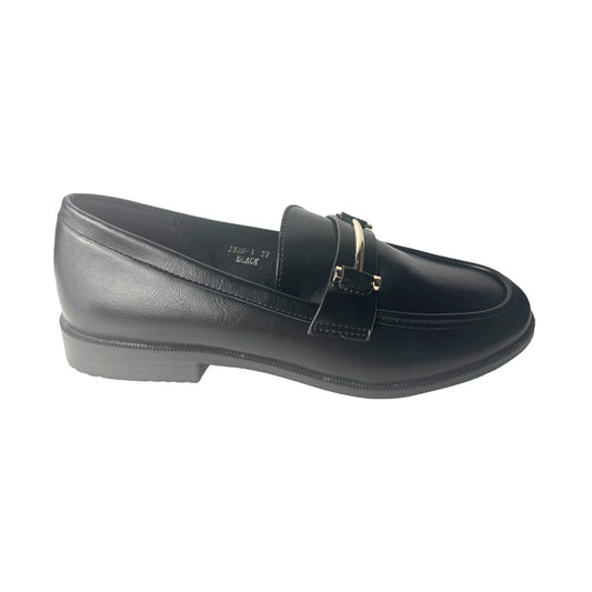 Mocassino Donna in Ecopelle Nera con Placca Oro – Defilè