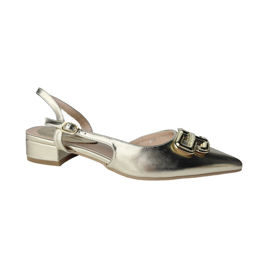 Slingback Donna in Vernice Platino con Inserto Gioiello Oro e Tacco Basso – Defilè