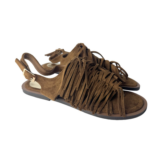 Sandalo Donna Flat con Frange in Camoscio Marrone – Defilè