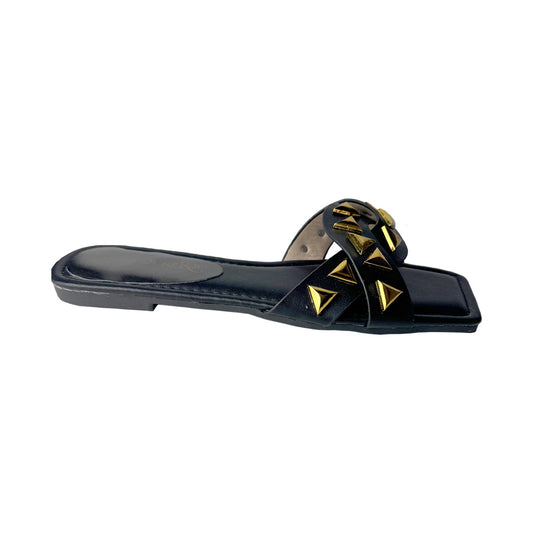 Ciabatta Flat Donna Nera con Fascia Infinity e Borchie Oro – Rosso di Sera