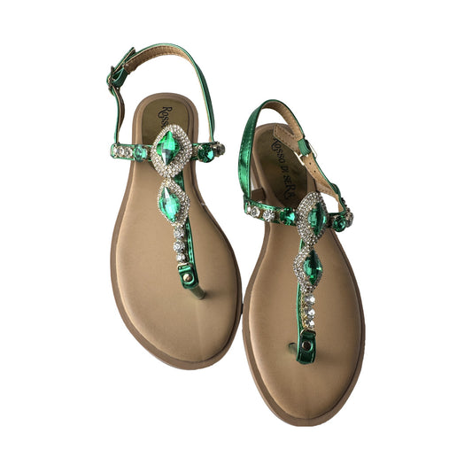 Sandalo Infradito Gioiello Donna Verde Smeraldo con Pietre Oro – Rosso di Sera