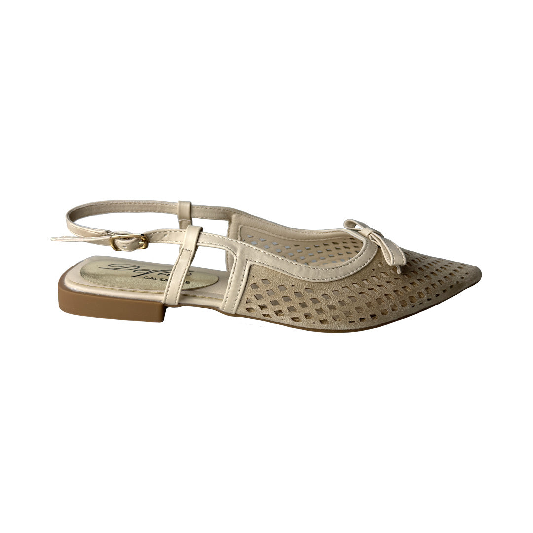 Slingback Donna in Camoscio Crema Traforato con Fiocco – Defilè