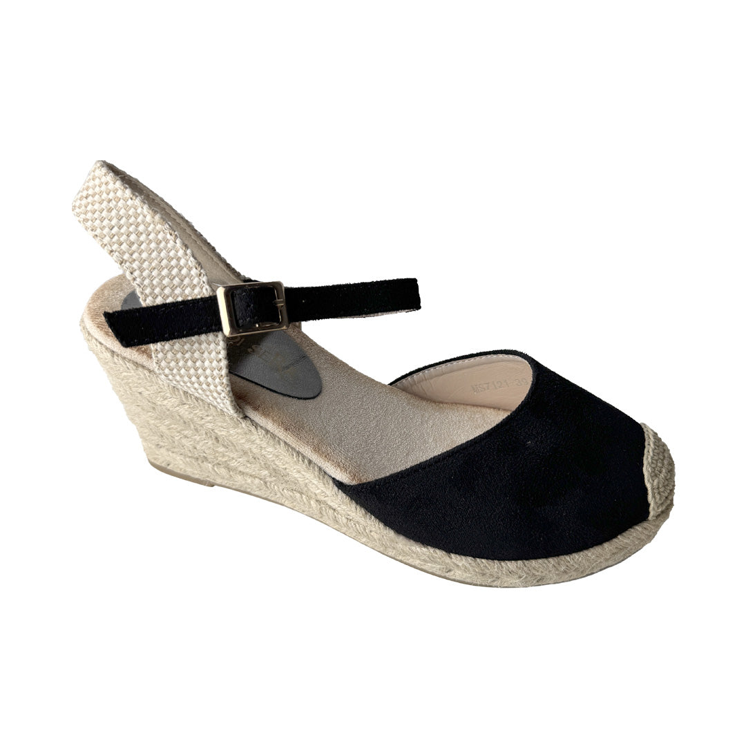 Espadrillas Nere con Zeppa Media in Corda 7 cm – Rosso di Sera