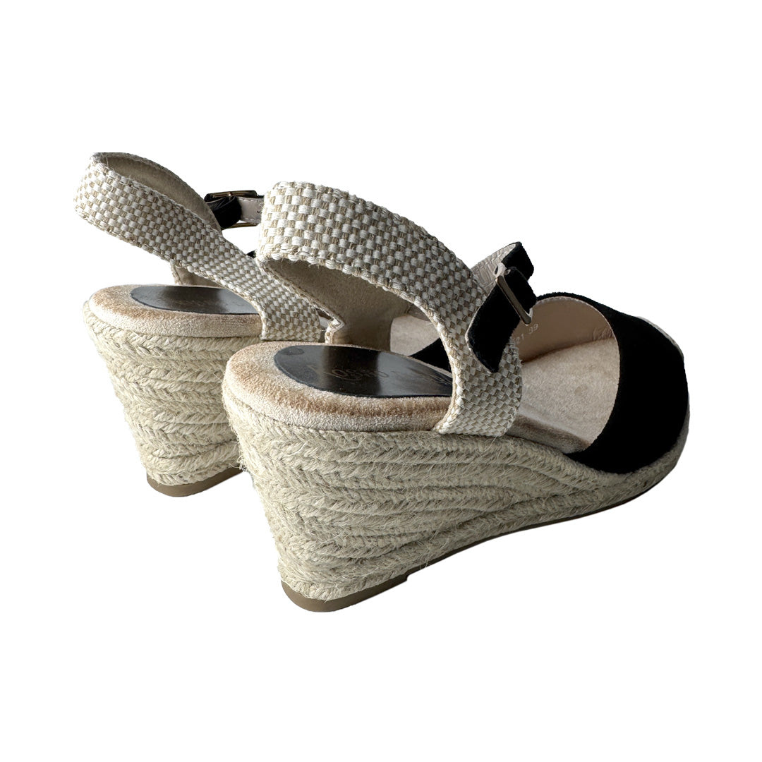Espadrillas Nere con Zeppa Media in Corda 7 cm – Rosso di Sera