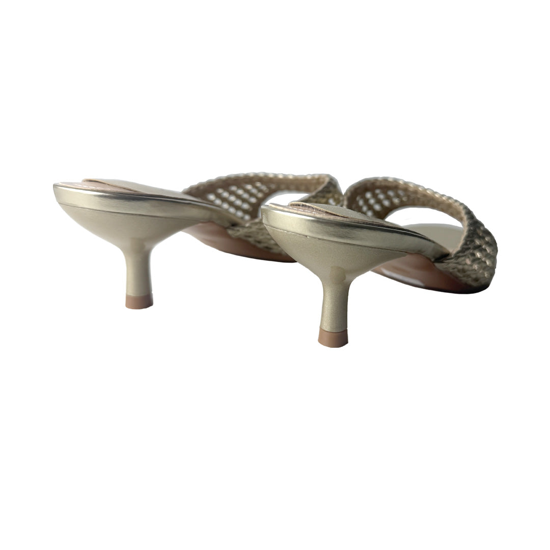 Sabot Platino Intrecciato Macramè con Tacco Basso 4 cm – Defilè