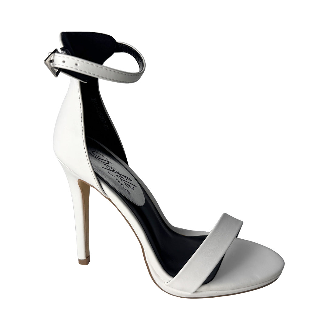 Sandalo Ecopelle Bianco con Fascia Sottile e Tacco a Spillo 12 cm – Defilè