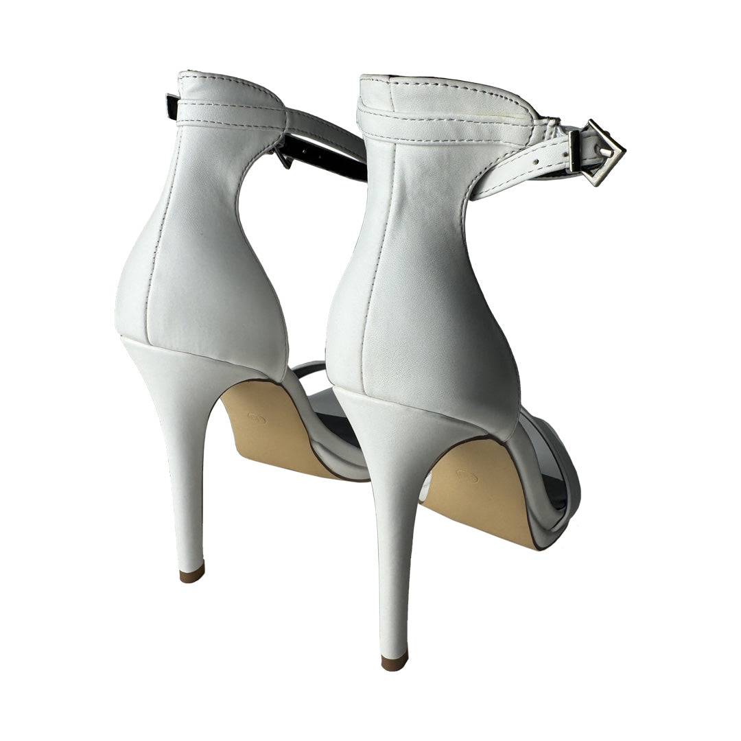 Sandalo Ecopelle Bianco con Fascia Sottile e Tacco a Spillo 12 cm – Defilè