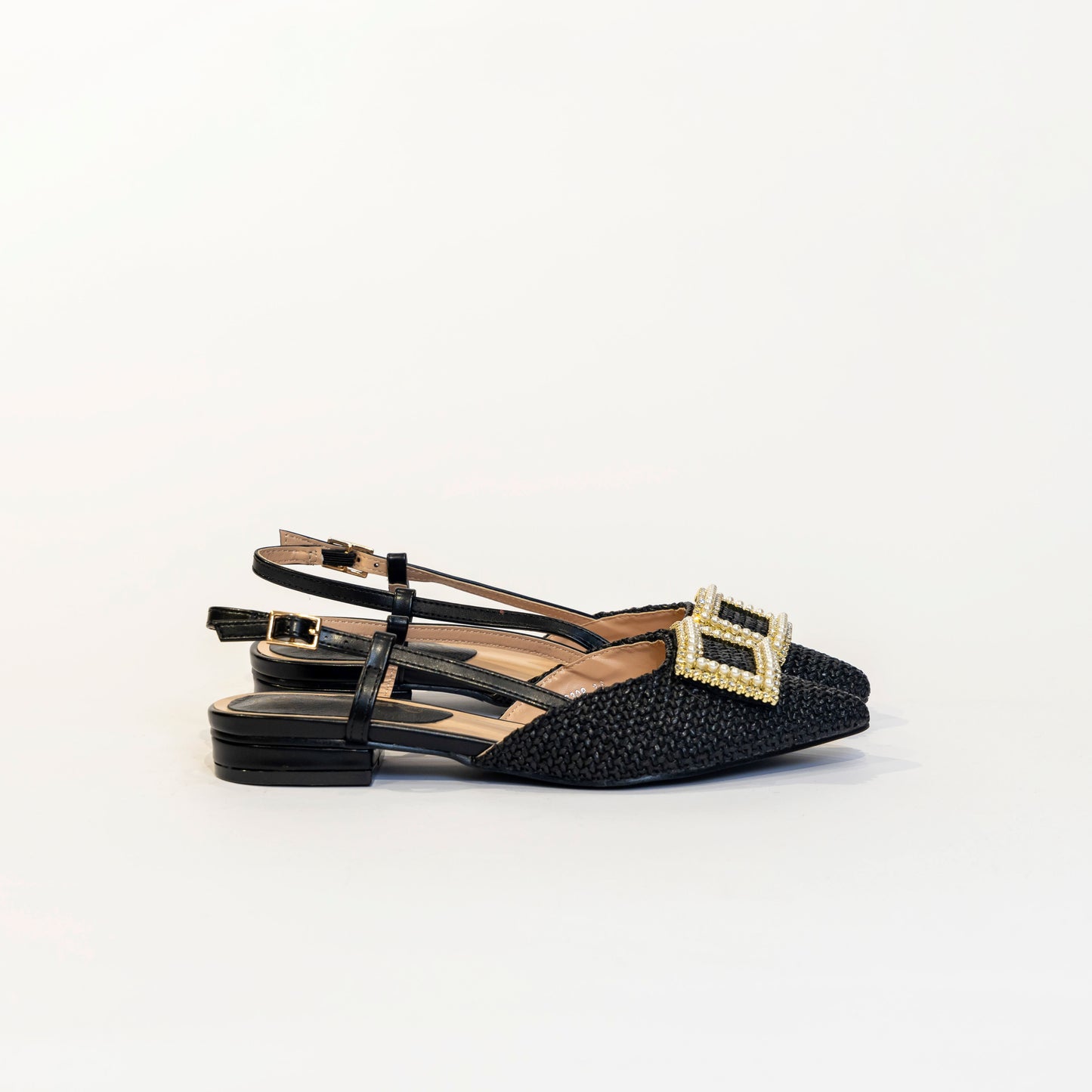 Slingback effetto raffia nero