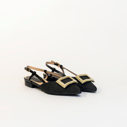 Slingback effetto raffia nero