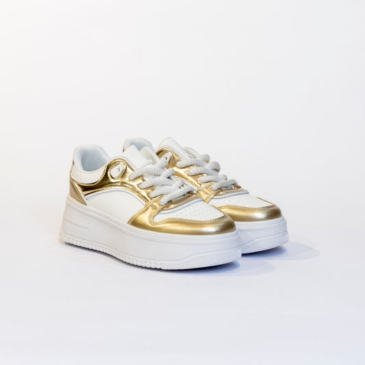 Sneaker Donna Bianca con inserti Oro metallizzato e para chunky