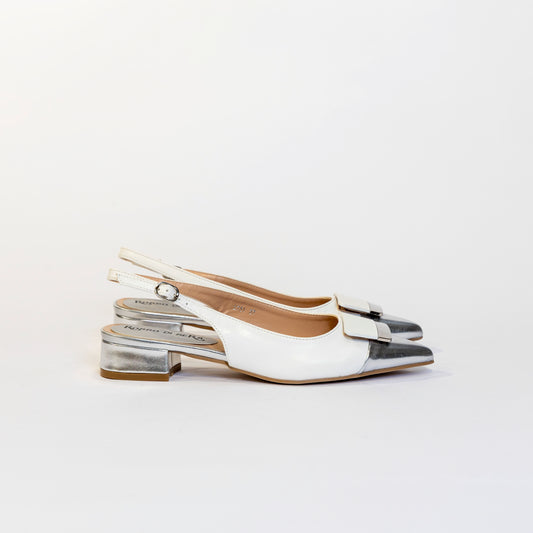 slingback bianco e argento